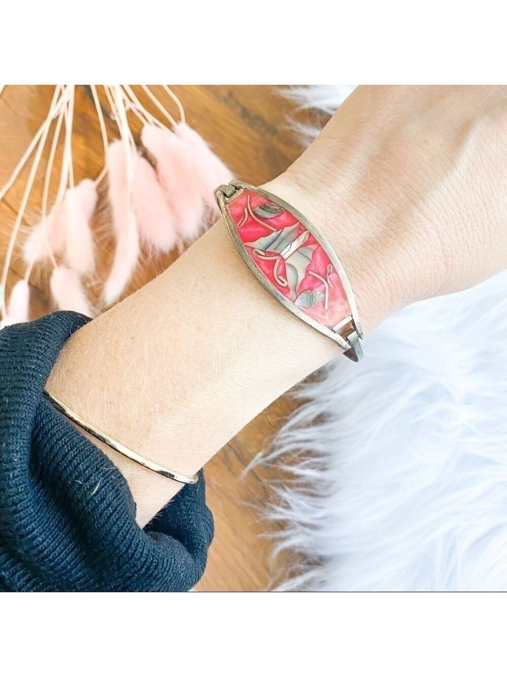 Sterling silver & shell butterfly bangle